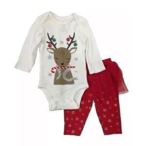 NWT. CARTER’S Newborn Reindeer Bodysuit & Snowflake Tutu Leggings